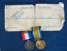 WW1 Royal Navy BWM & Victory: To 185891 George L Windle A.B. in original envelope