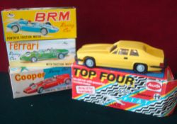 Selection of Plastic Friction Racing Cars: Made by BPP featuring Ferrari, Cooper, B.R.M Cars