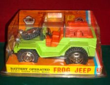 Bandai Battery Operated Frog Jeep: Made from heavy gauge steel unused example in original packaging