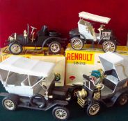 Large Scale Plastic Cars by Nacoral: Four examples to include 1912 Ford, 1909 Fiat, 1899 Renault and