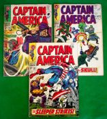 Marvel Comics Captain America: 1968 numbers 102, 104, 108 some staining to covers and down the spine