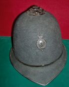 Police Helmet: Royal Ulster Constabulary Police helmet having QEII night helmet plate complete
