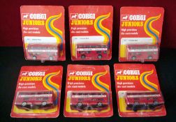 1973 Corgi Juniors Carded Buses: Six Number 81 London Buses all having Coca Cola Advertising on