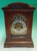 Junghans German Westminster Chime Bracket Clock: Circa 1920 Mahogany case with bevelled glass and