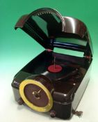 Zenith Cobra-Matic Radiogram: 1952 Brown Bakelite Case with Brass Dial, Dark Red Deck in Great