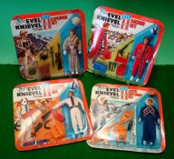 Four Shop Stock Evel Knievel Explorer Sets: 1975 made by Ideal Toy Corp, featuring 4 different