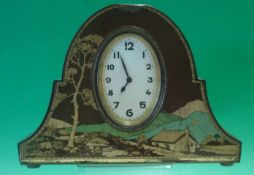 Fryer & Co Victory V Tin Plate Clock: Oval shaped clock with sloping sides having printed