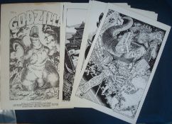 Godzilla Portfolio: Includes art by Alan Moore 10 in total in original envelope (ideal for framing)