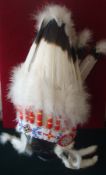 Indian Chief Head Dress: High quality Head dress with original Feathers, Rabbit Skin and Beadwork