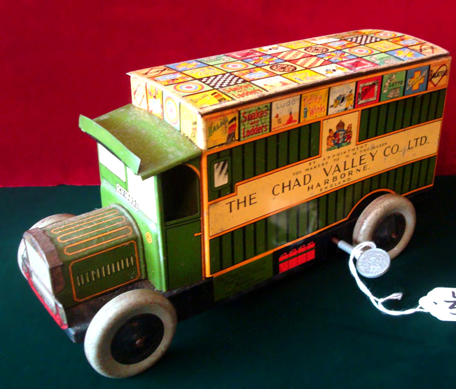 Chad Valley Tin Plate Clockwork Van: 1940s Chad valley clockwork tin plate toy delivery van.