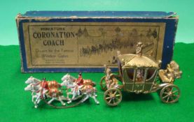 Miniature Coronation Coach: By John Hill & Co in gilt finish with 4 white horses in original box (