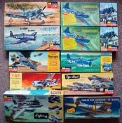 Collection of Monogram Plastic Model Kits: To include Wildcat, Tiger Shark, Hellcat, Dauntless x2,