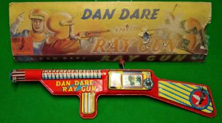 Mettoy Dan Dare Rare Tinplate Ray Gun Rifle: With crank action sparking mechanism in near mint