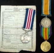 WW1 Military Medal Royal Field Artillery: To 239583 Gnr Harold Anthony come with discharge