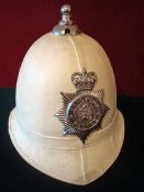 Police Helmet: Brighton (white) Police helmet having QEII helmet plate complete with liner (ball