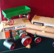 Mamod Steam Engine and Trailers: To include Steam Roller S.R.1a in original box missing lid and Back