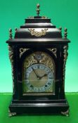 Winterhalder & Hofmeier Ebonised Twin Fusee Bracket Style Clock: Ornate mantel clock having silvered