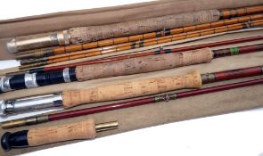 RODS: (3) Edgar Sealey Conolon Fibre 9? 2 piece glass fibre trout fly rod extension handle good