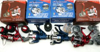 REELS: (4) Collection of 4 coarse fishing float and feeder reels 2 x Avanti 3000 high speed reels
