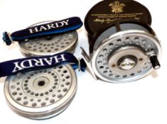 REEL & 2 SPOOLS: Hardy Marquis Multiplier #7 alloy fly reel in fine condition smooth alloy foot U