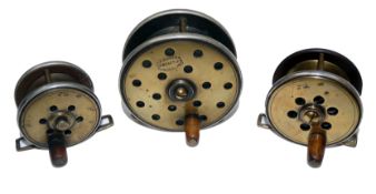 REELS: (3) Set of 3 Heaton?s Jardine style brass and ebonite trout fly reels 3.25? example stamped