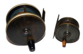 REELS (2): Victorian London pattern ebonite/brass fly reel with nickel silver rims 3.5? diameter