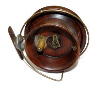 REEL: Kings Patent 1905/12 mahogany tournament style Nottingham reel alloy sprung twisting foot
