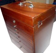 COLLECTORS CABINET: Fine red mahogany collectors cabinet 15? x13? x9 carry handle military recessed