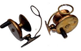 REELS: (2) H Simms of Newcastle bronze/brass side casting Malloch style reel horn handle twisting