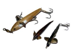 LURES (3): Three early horn baits 1.75? long example with metal fins 3 treble hooks painted eyes