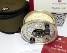 REEL: Hardy GEM Series 11/12 alloy hi tech salmon fly reel large arbour in as new condition rear