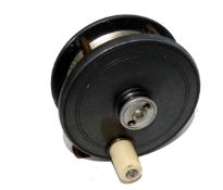 REEL: Malloch of Perth Patent alloy brake reel 3.5? diameter white handle alloy knurled brake