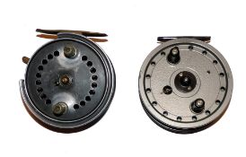 REELS (2): J W Young for Sharpe of Aberdeen 4? alloy drum casting reel factory rim cut out twin