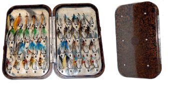 FLY BOX: Fine mottled brown Hardy Neroda salmon fly box nickel hinge and fittings stainless