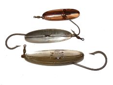 LURES: (3) Pair of Edward Vom Hoffe Patent 1908 SAMS big game spoons sizes 5 and 6 each with swivel