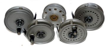 REELS(5): Four J W Youngs alloy fly reels in good condition 3? Beaudex in grey with brake adjuster