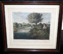 FRAMED LITHOGRAPH: Early litho print ?Fly Fishing for Trout Dedicated to the member of the