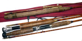 RODS (3): E. Kerry Pickering York 9? 2 pce split cane trout fly rod burgundy close whipped bronze