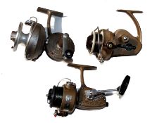 REELS (3): Pezon et Michel Mer Luxor Saumon model 3lA spinning reel gold finish full bail ratchet