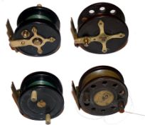 REELS: (2) Heaton?s style ebonite and brass starback reel 3.5? diameter 4 screw Slater latch twin