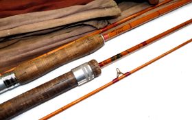 RODS(2): Arjon Sweden the Forell 7? 2pce split cane spinning rod red whipped guides bronze ferrule