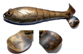 LURE: Rare Gregory Windsor Bee 4? brass hollow body lure twin amber glass eyes in 6 point clasps