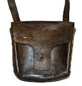 ACCESSORY: A rare and early Victorian leather and brass stud fly box shoulder bag two inner leather