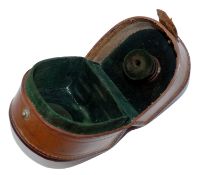 REEL: Rare D shaped block leather Aerial case inside measures 2.75?x2.75? wide green baize lined