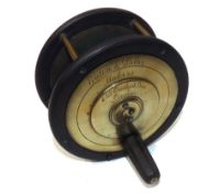 REEL: Eaton & Deller 4.5? ebonite/brass wide drum early salmon fly reel 6/7 Crooked Lane London