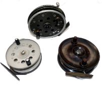 REELS: (3) Grice & Young Avon Crown 4.5? alloy Centrepin reel side lever check quick release drum