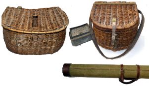 ACCESSORIES: (4) Early Trent style willow coarse fisherman?s pot-bellied sit on creel 12?x11?x13?