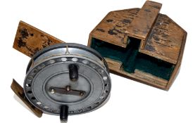 REEL & CASE: Early W.F Homer Forrest Gate London Flick-em alloy trotting reel 4? diameter narrow