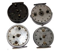 REELS (4): Four J W Young built centre pin trotting reels Perfection Flick-em 3.75? centre pin