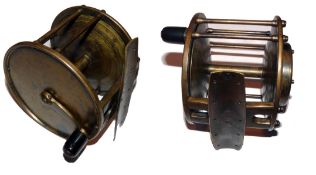 REEL: Ex rare early all brass wide drum trolling winch 5? diameter with anti-foul front face